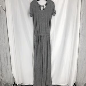 TwentyTen Short Sleeved Drawstring Waist Long Jumpsuit Gray Small